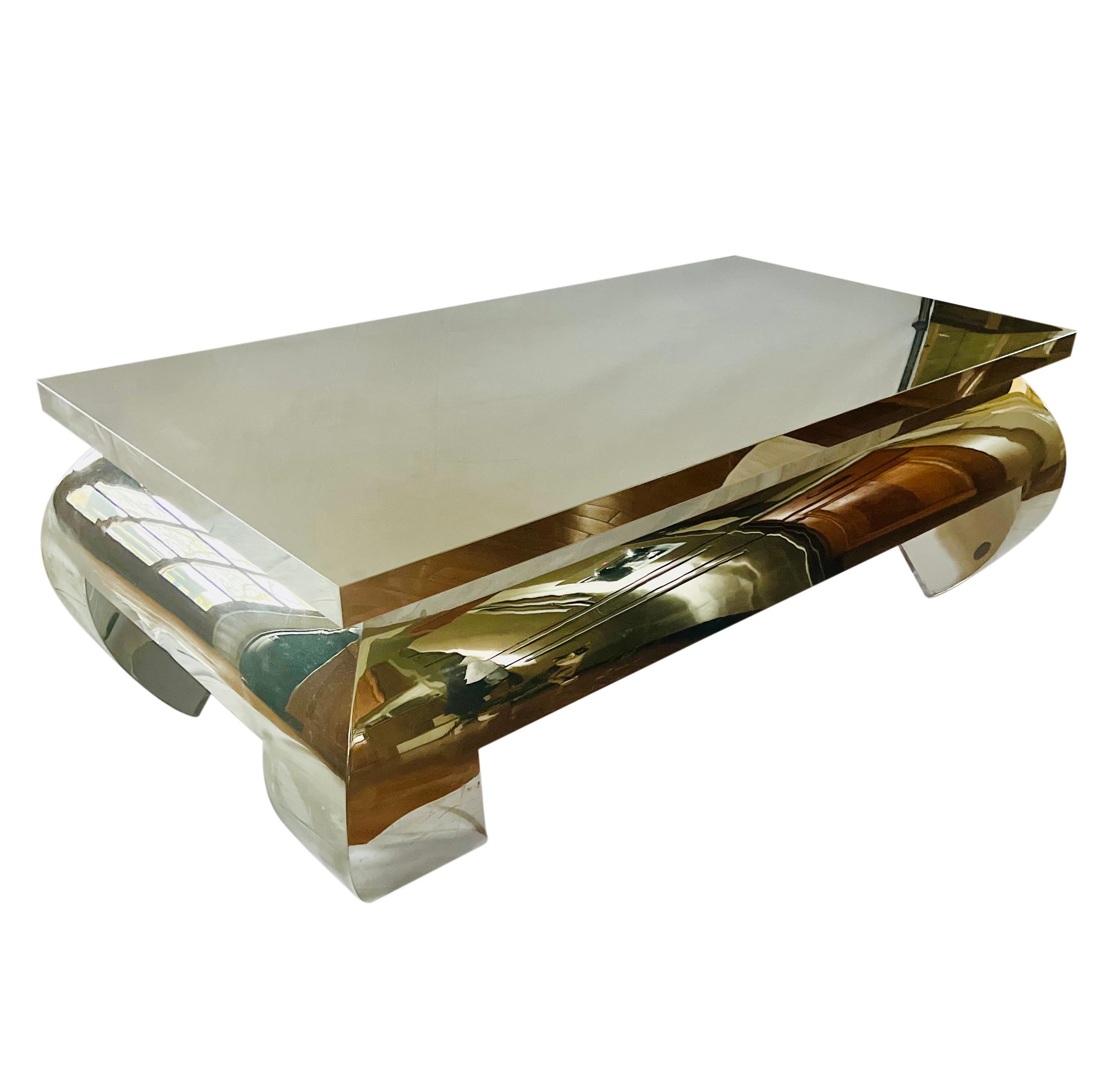 James Mont Polished Stainless Steel Coffee Table In Good Condition In Doylestown, PA