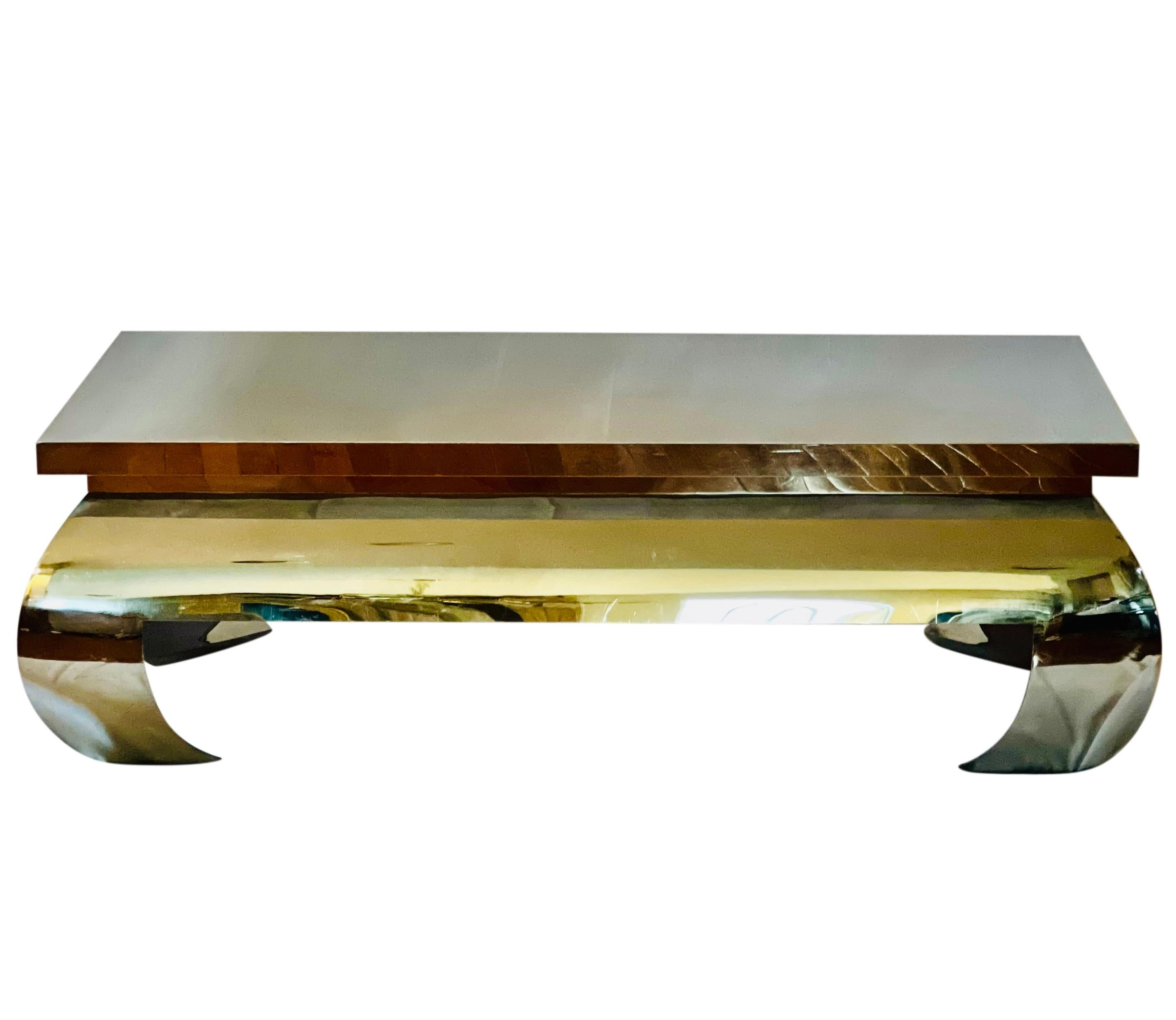 20th Century James Mont Polished Stainless Steel Coffee Table
