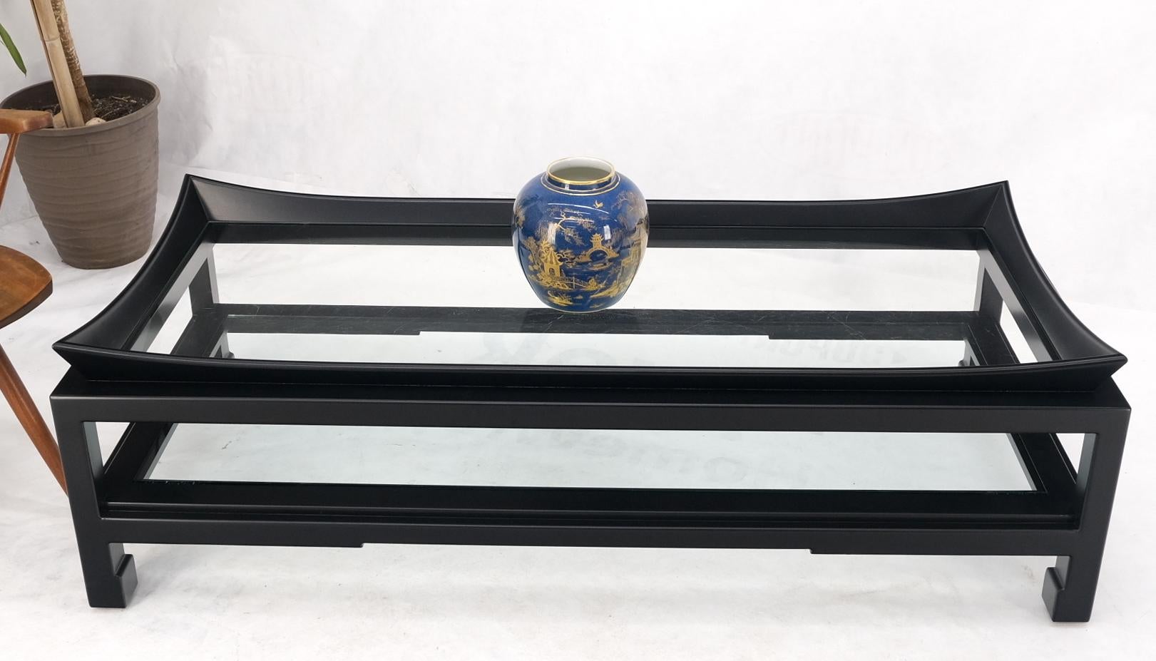 Mid-Century Modern James Mont Rectangle Black Lacquer Glass Top Deco Mid Century Coffee Table For Sale
