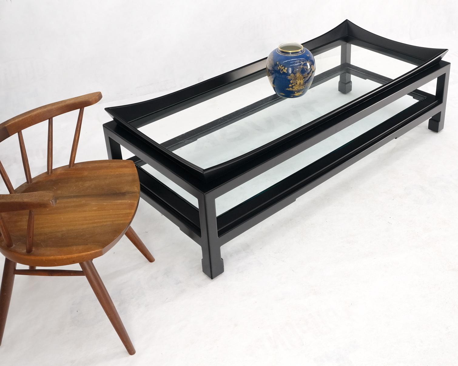 American James Mont Rectangle Black Lacquer Glass Top Deco Mid Century Coffee Table For Sale