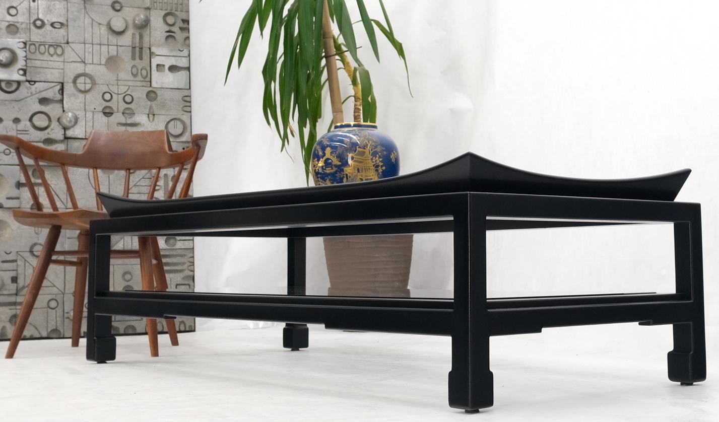 Lacquered James Mont Rectangle Black Lacquer Glass Top Deco Mid Century Coffee Table For Sale