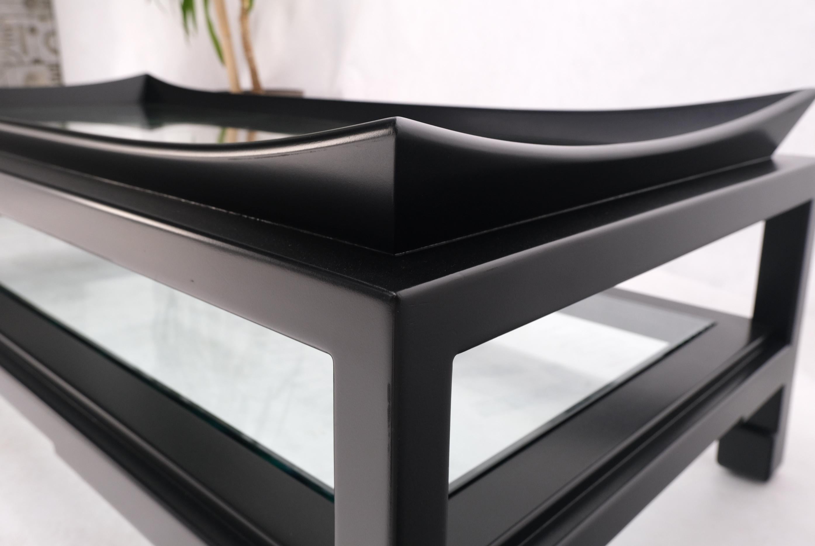 20th Century James Mont Rectangle Black Lacquer Glass Top Deco Mid Century Coffee Table For Sale