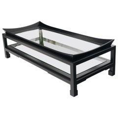 James Mont Tavolino rettangolare con piano in vetro laccato nero Deco Mid Century