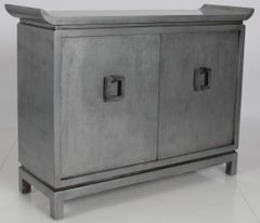 James Mont Signed Silver Painted Pagoda Bar Cabinet