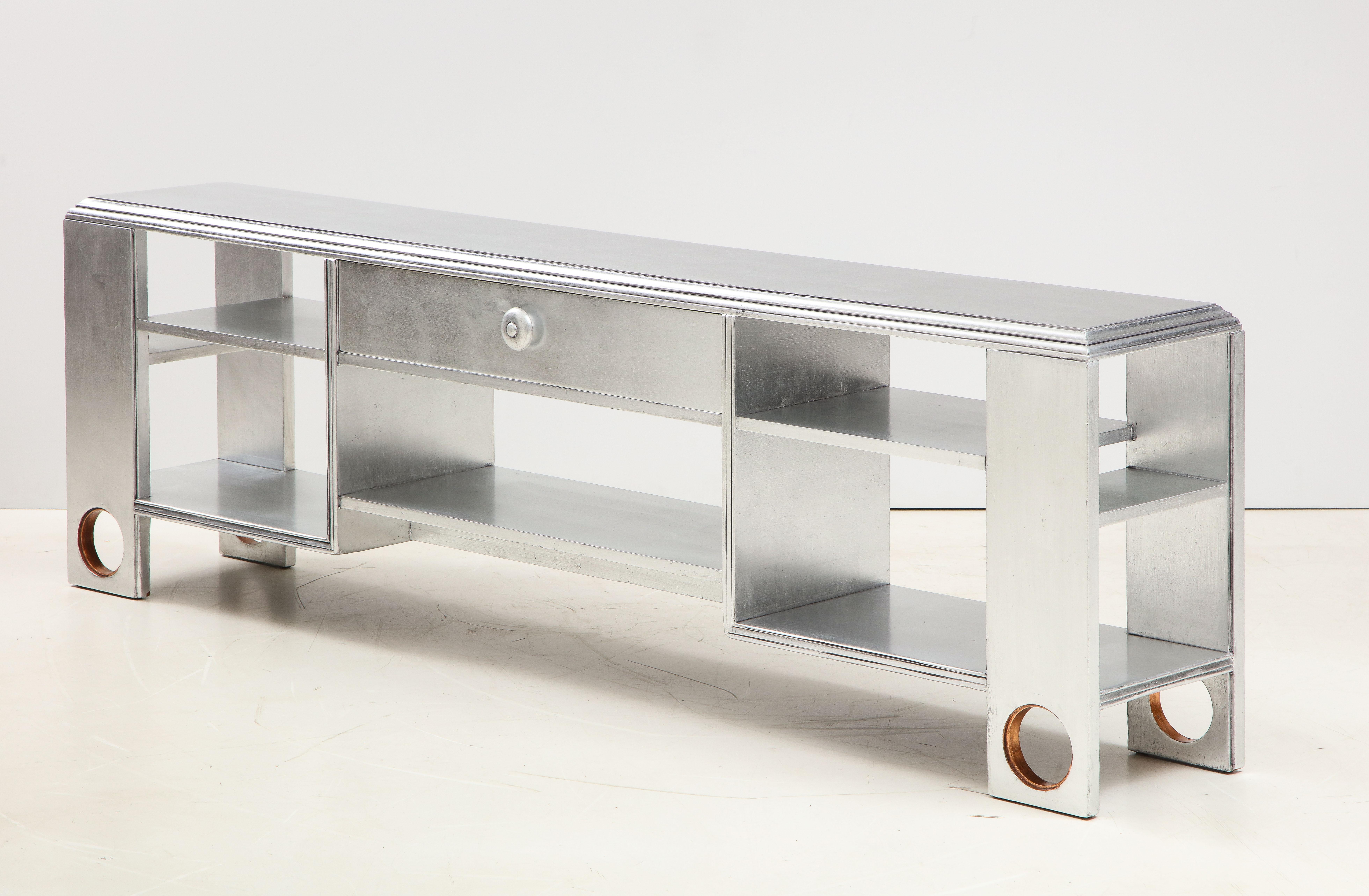 Mid-Century Modern James Mont Silver-Leaf Console, Bookcase