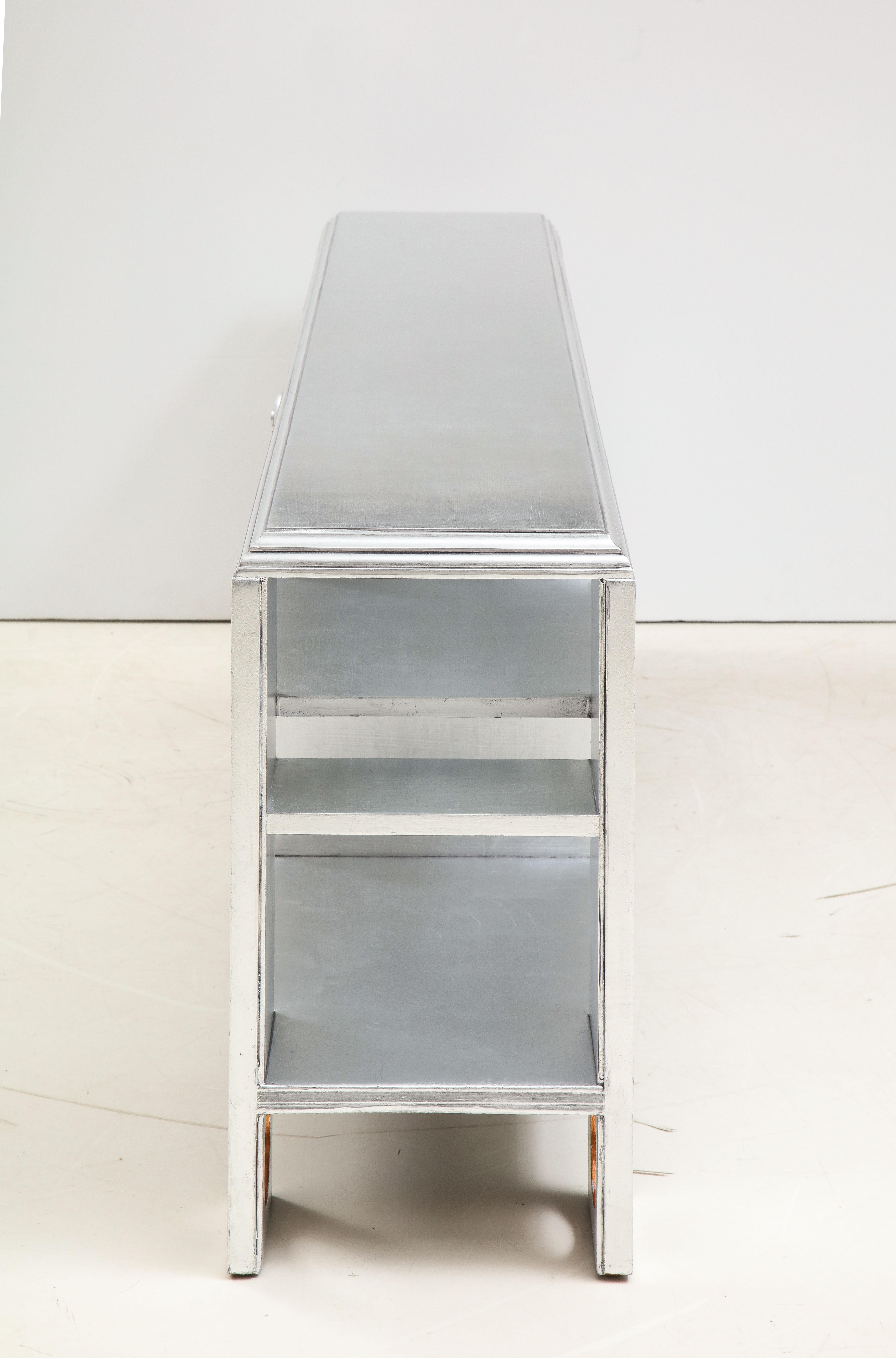 James Mont Silver-Leaf Console, Bookcase In Good Condition In New York, NY