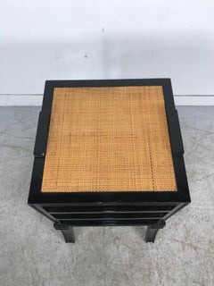 James Mont Style 4-Tier Lacquer and Cane Stand./Table, Asian Modernist