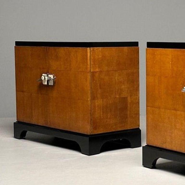 French James Mont Style, Art Deco, Cabinet, Black Lacquer, Parquetry, France, 1930s For Sale