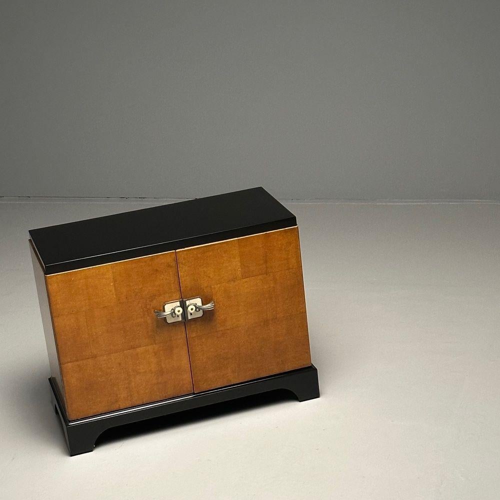 James Mont Style, Art Deco, Cabinet, Black Lacquer, Parquetry, France, 1930s For Sale 1