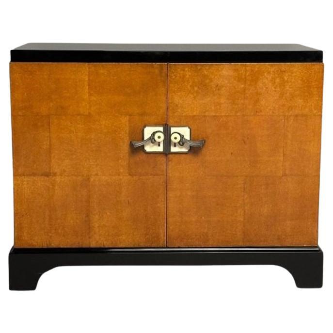 James Mont Style, Art Deco, Cabinet, Black Lacquer, Parquetry, France, 1930s For Sale
