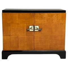 Vintage James Mont Style, Art Deco, Cabinet, Black Lacquer, Parquetry, France, 1930s