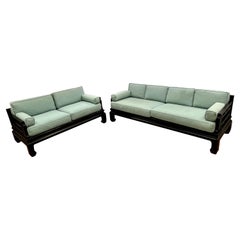 James Mont Style Asian Chinoiserie Ebonized Sofa & Loveseat Set
