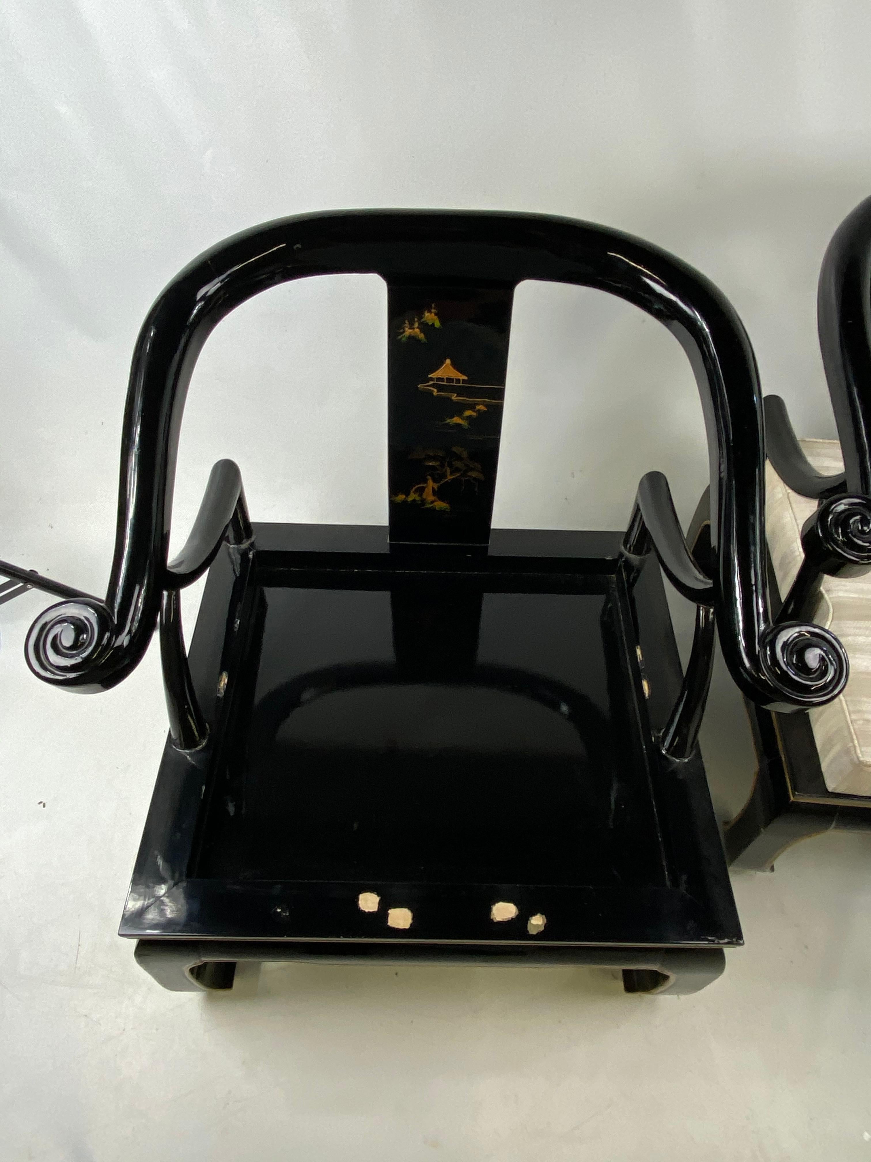 James Mont Style Black Lacquer Asian Modern Chinoiserie Ming Chairs, a Pair 1