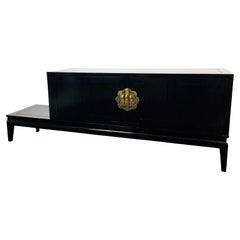 James Mont Style Black Lacquer Credenza Cabinet On Base