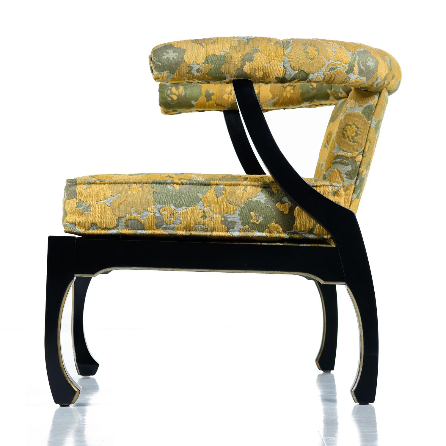 Mid-Century Modern James Mont Style Black Lacquer Gilt Asian Modern Chinoiserie Armchairs by Harris