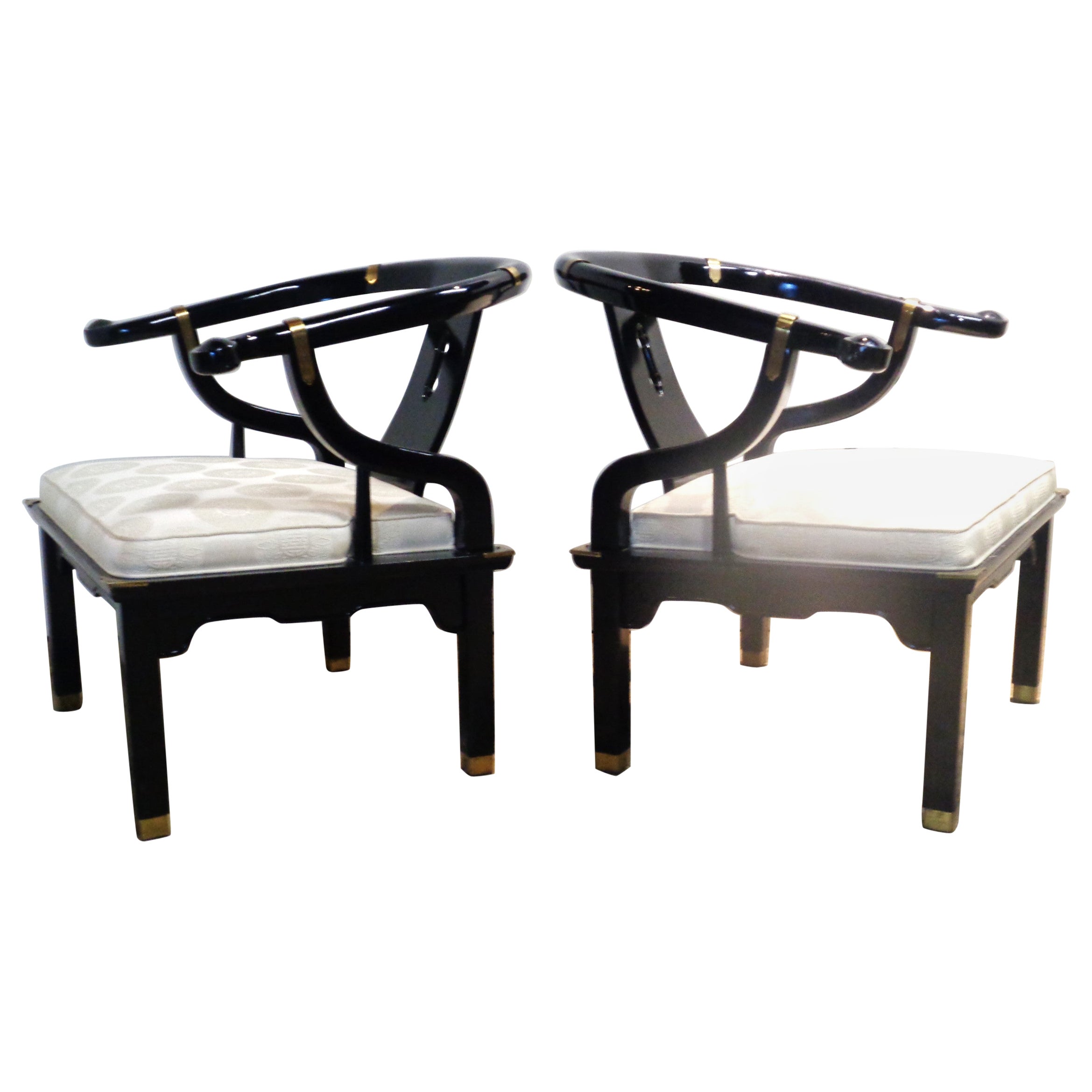 James Mont Schwarz lackierte Hufeisen-Lounge-Stühle von Century