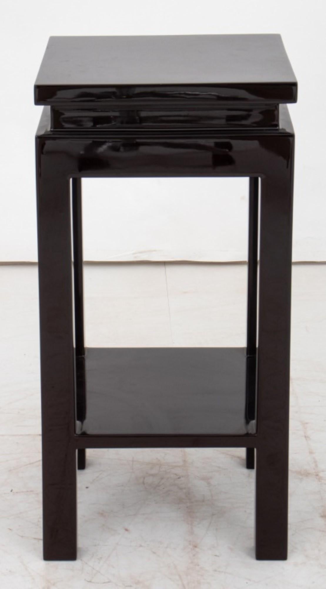 Contemporary James Mont Style Black Lacquered Wood End Table For Sale