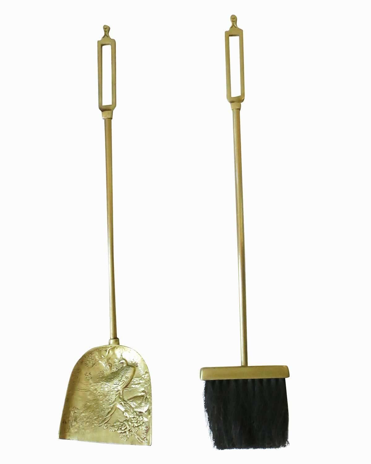 Mid-20th Century James Mont Style Brass Asian Inspired Fireplace Tools