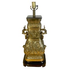 James Mont Style Brass Chinese Wine Vessel 'Hu' Vase, Now as a Lamp