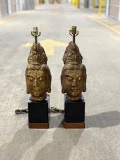 James Mont Style Buddha Head Lamps (Pair)