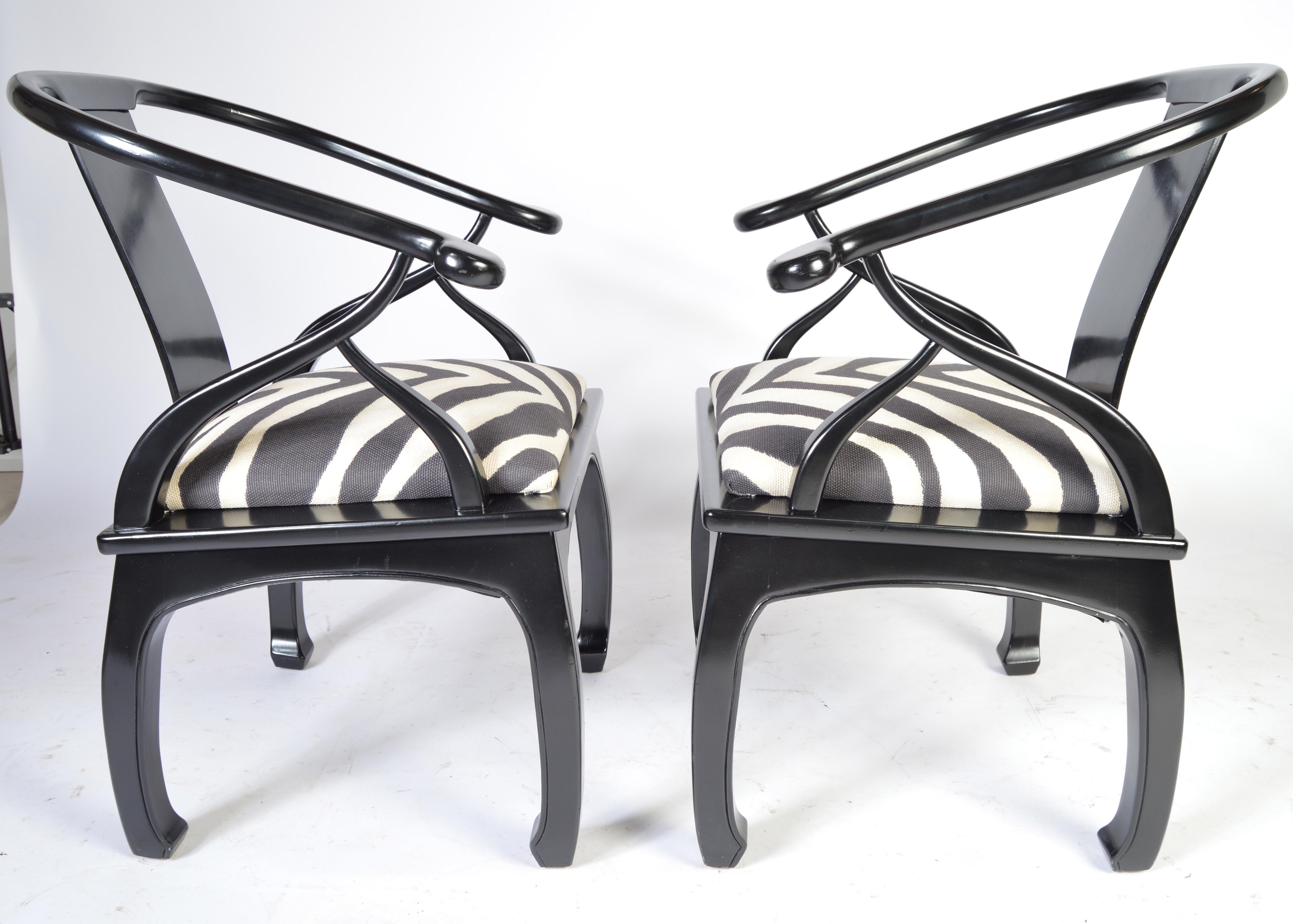 American James Mont Style Chinoiserie Easy Chairs with Ralph Lauren Zebra Upholstery