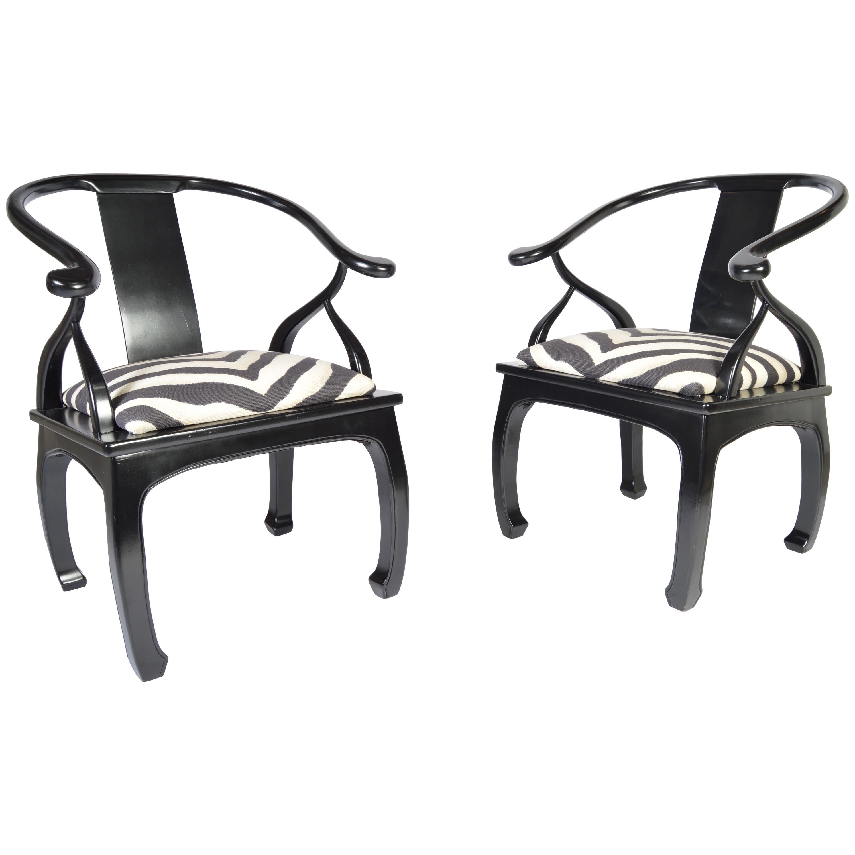 James Mont Style Chinoiserie Easy Chairs with Ralph Lauren Zebra Upholstery