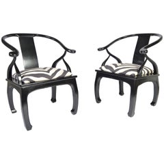 James Mont Style Chinoiserie Easy Chairs with Ralph Lauren Zebra Upholstery