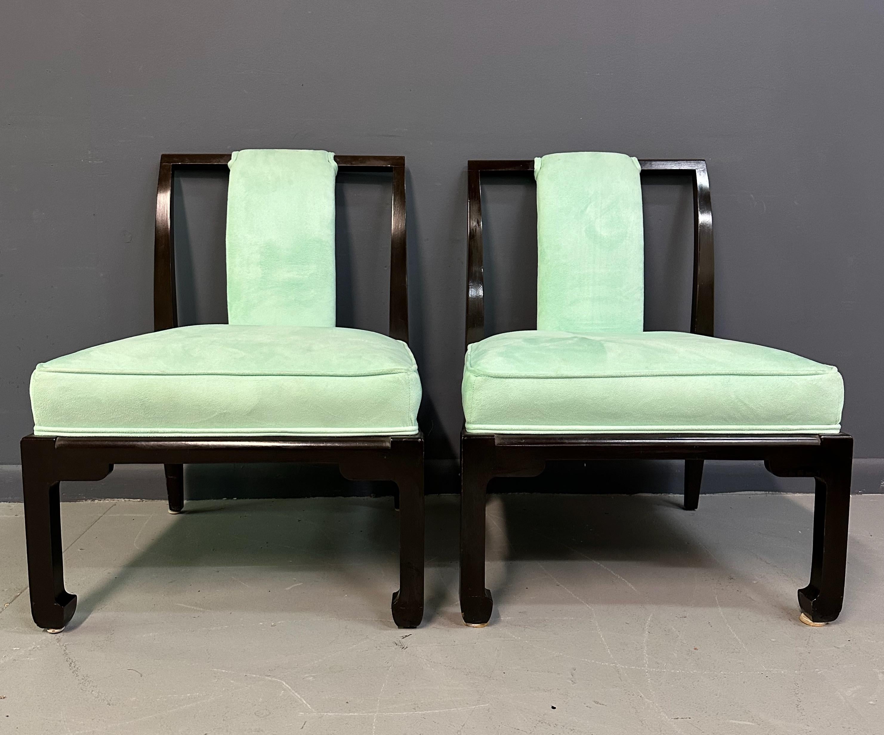 James Mont Stil Chinoiserie Marmorplatte niedriger Esstisch und Stühle im Angebot 4
