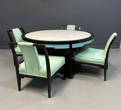 James Mont Style Chinoiserie Marble Top Low Dining Table and Chairs