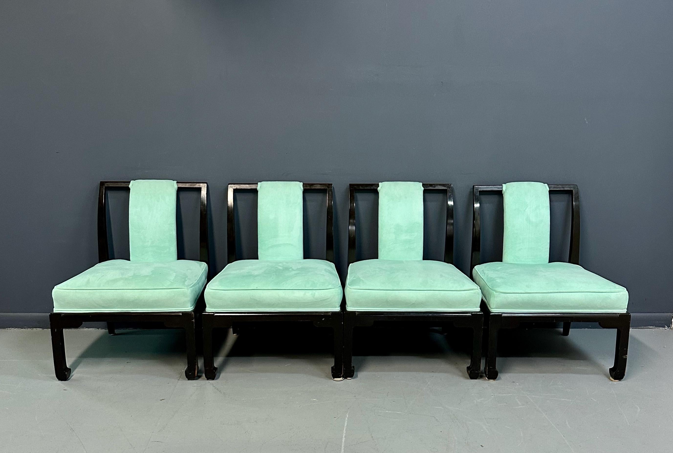 James Mont Stil Chinoiserie Marmorplatte niedriger Esstisch und Stühle (20. Jahrhundert) im Angebot