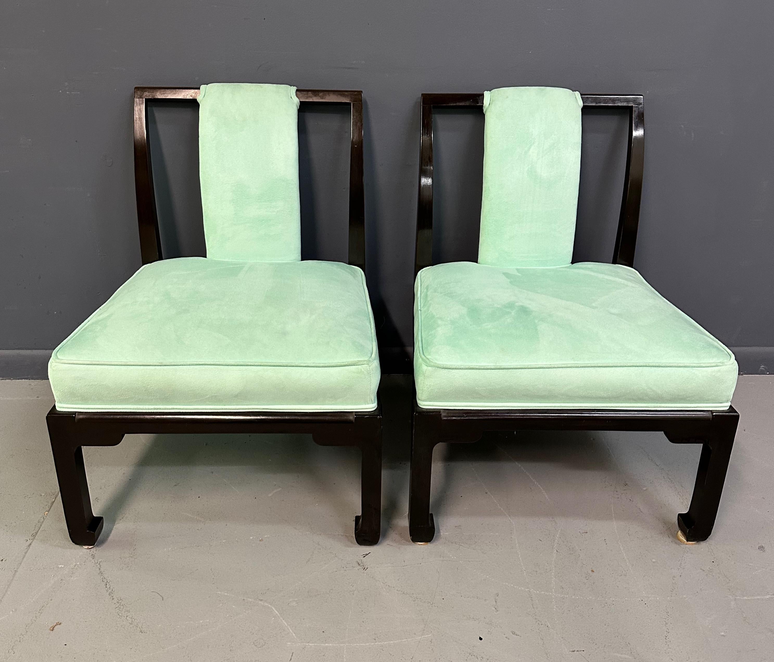 James Mont Stil Chinoiserie Marmorplatte niedriger Esstisch und Stühle im Angebot 3
