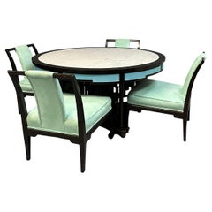 James Mont Style Chinoiserie Marble Top Low Dining Table and Chairs