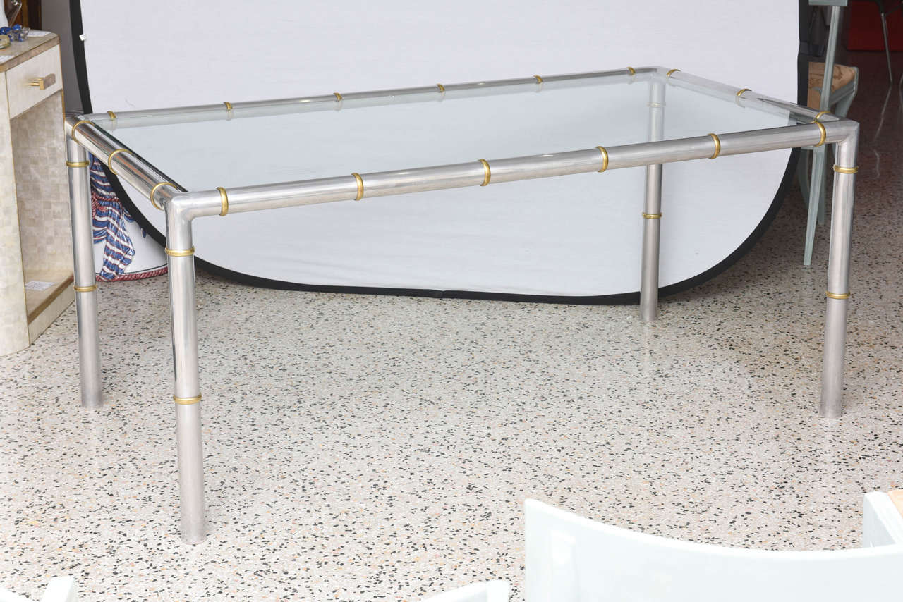 20th Century James Mont Style Faux Bamboo Dining Table in Aluminum and Brass For Sale