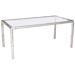 Vintage James Mont Style Faux Bamboo Dining Table in Aluminum and Brass