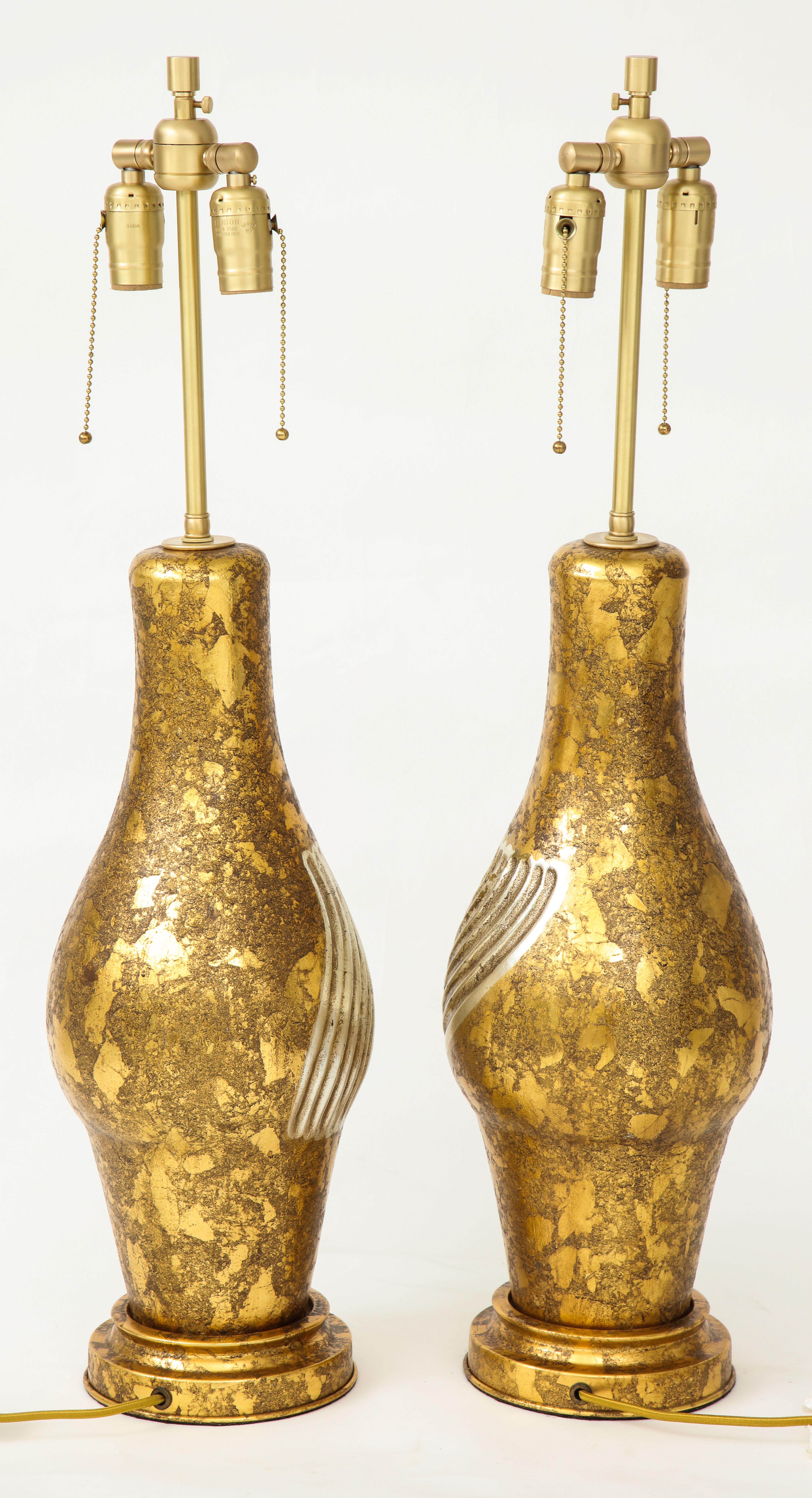 Hollywood Regency James Mont Style Gilded Porcelain Lamps For Sale