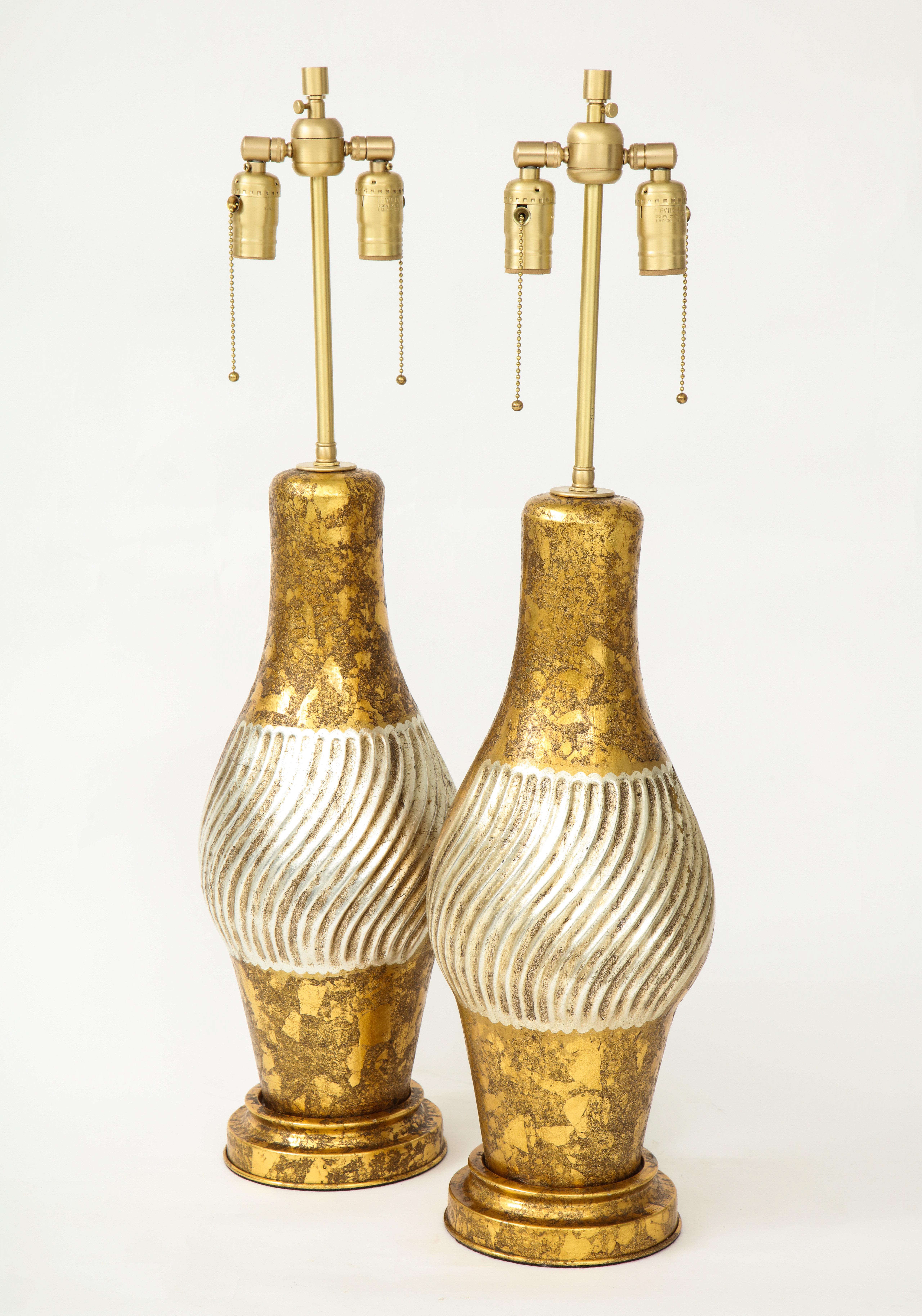 American James Mont Style Gilded Porcelain Lamps For Sale