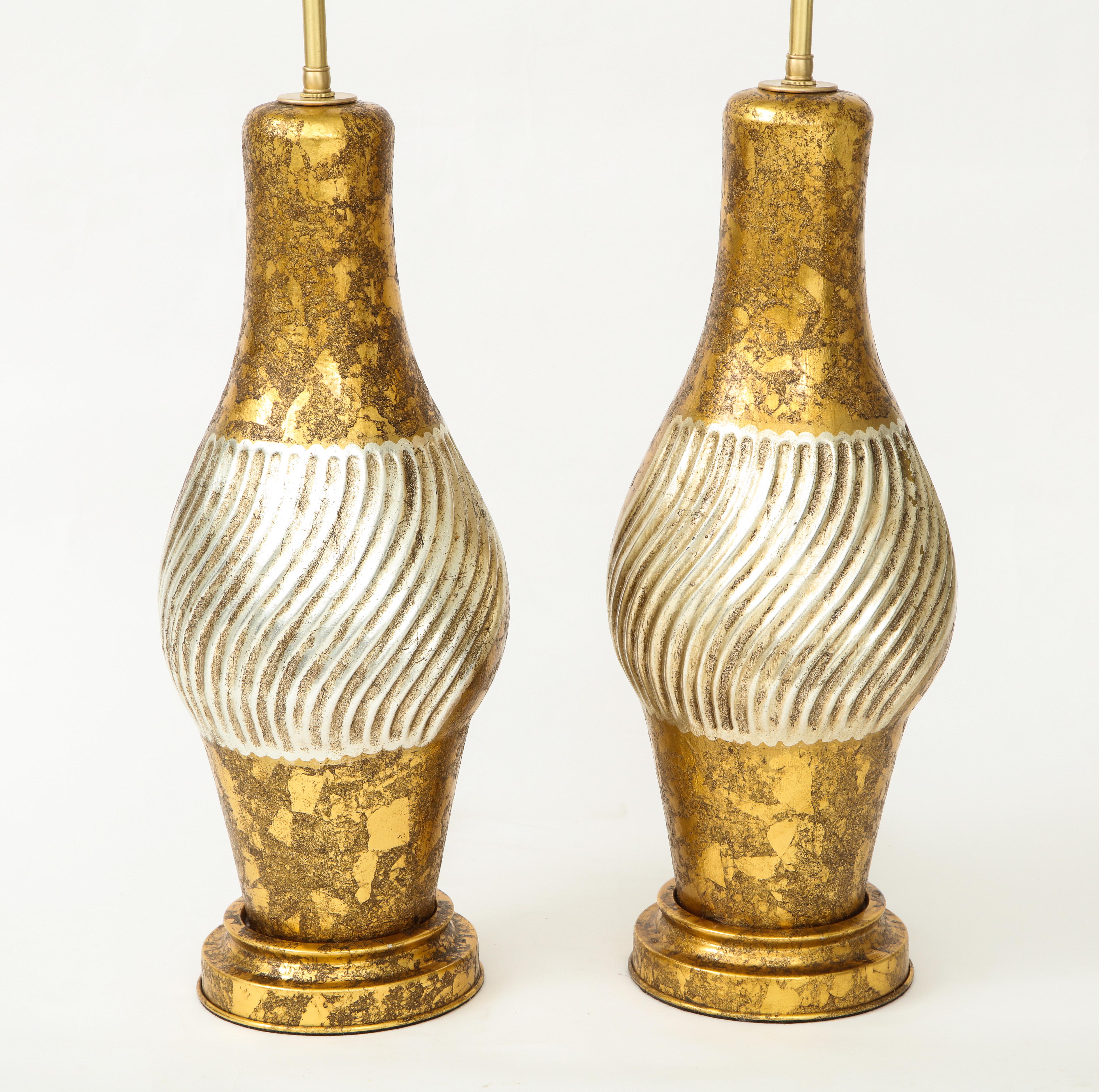 James Mont Style Gilded Porcelain Lamps In Excellent Condition For Sale In New York, NY