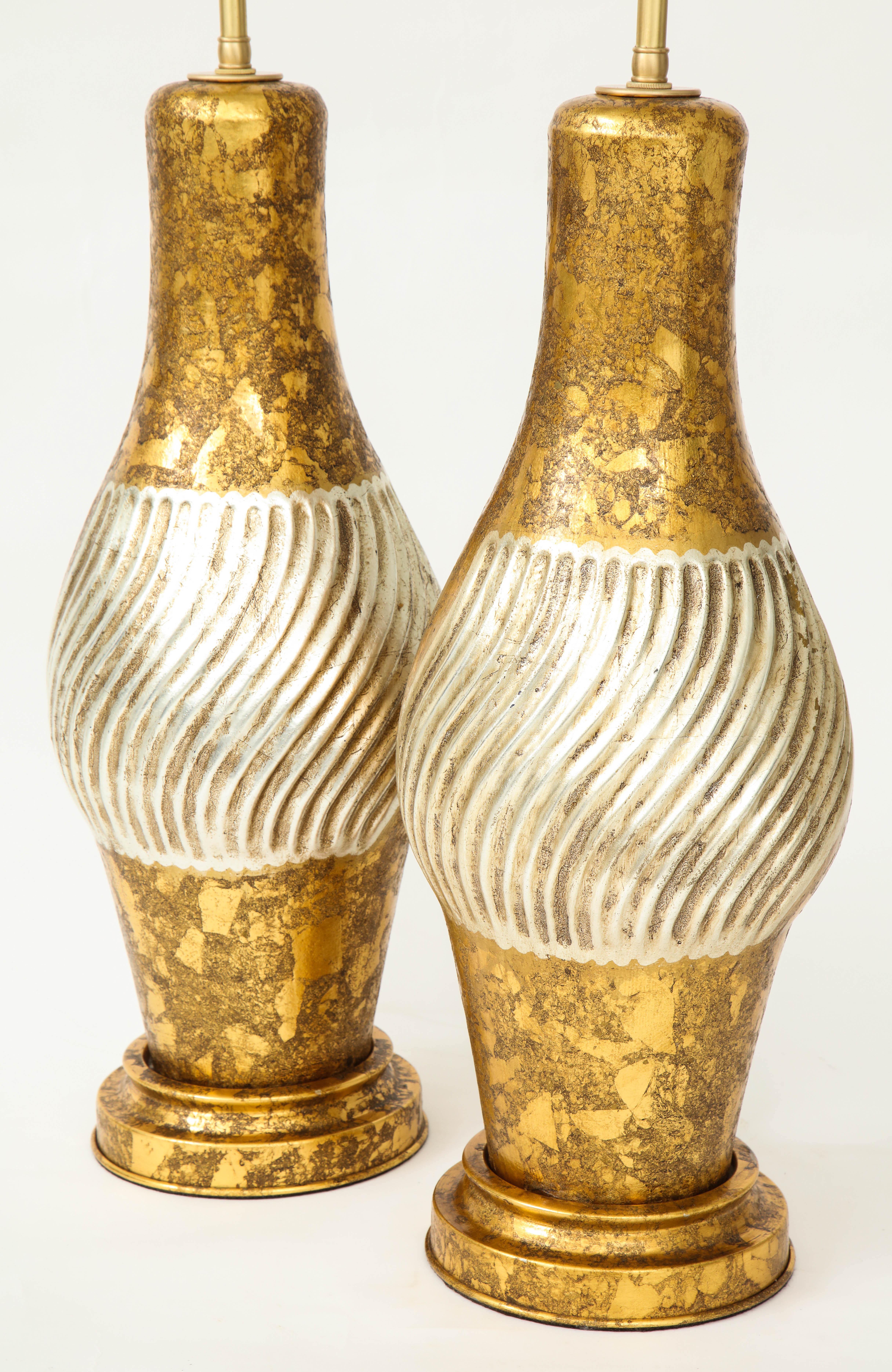 20th Century James Mont Style Gilded Porcelain Lamps For Sale