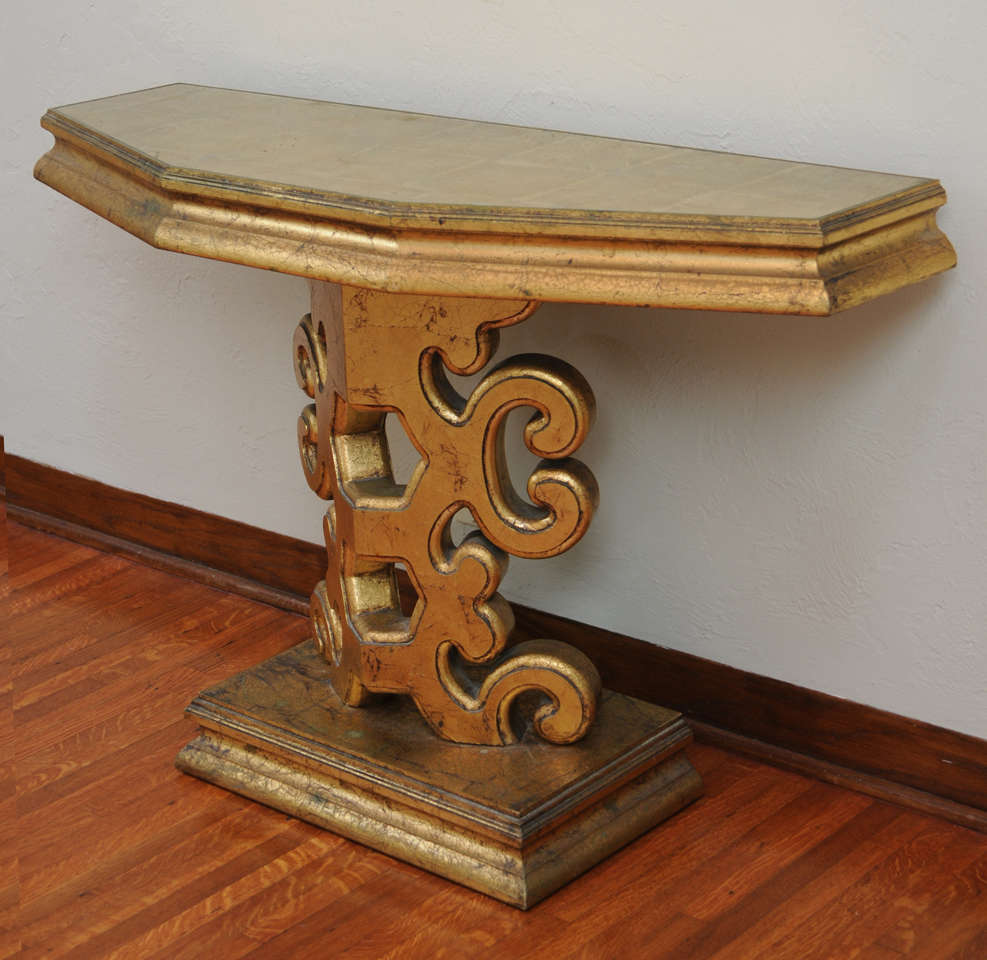 Hollywood Regency James Mont Style Gold Console Table