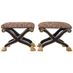 James Mont Style Hollywood Regency Curule Ottoman Benches