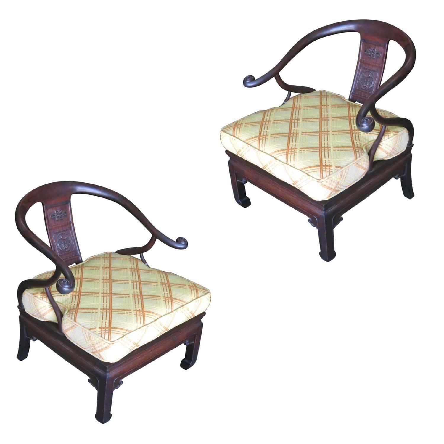 Mid-Century Modern James Mont Style Horseshoe Lounge Chairs, Pair For Sale