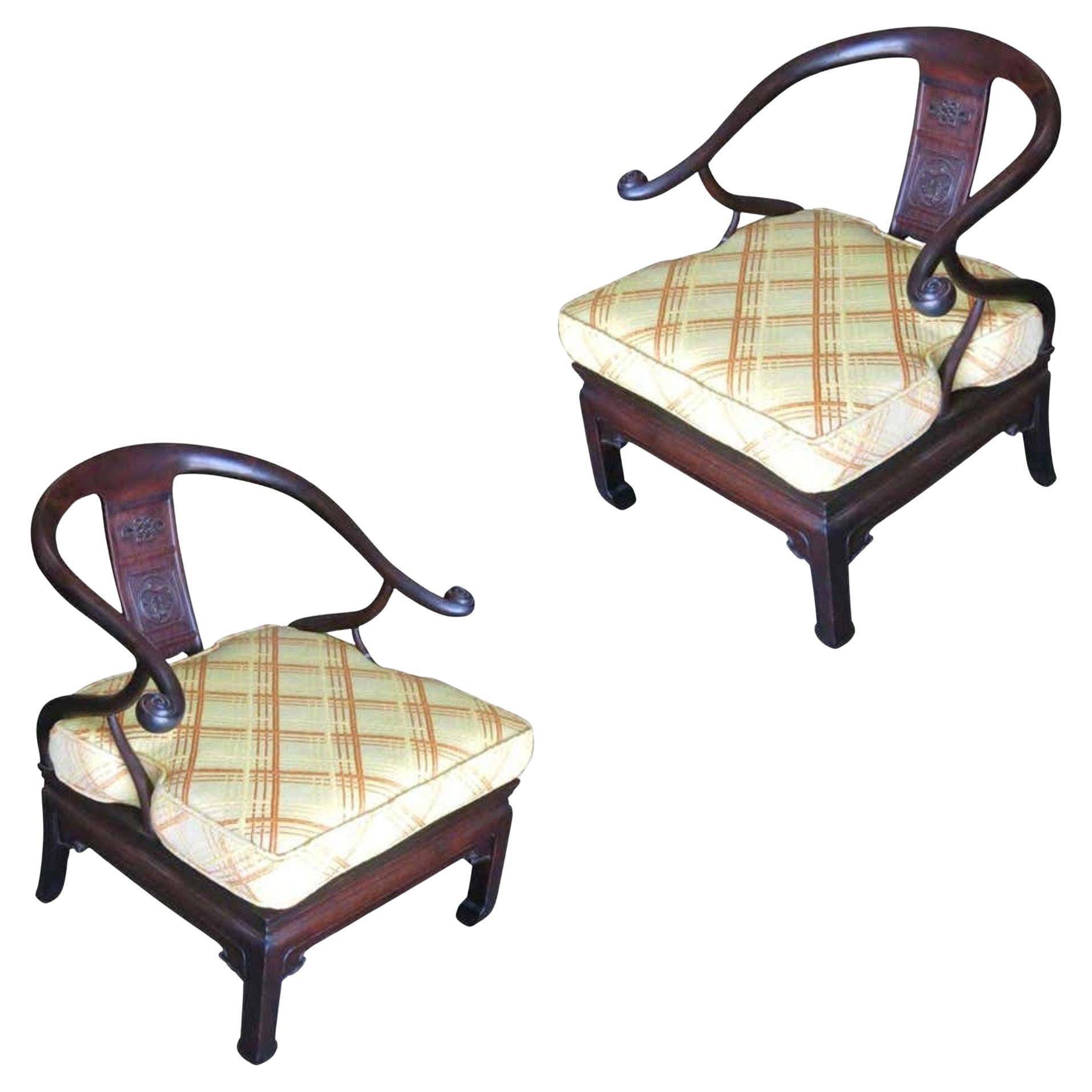 James Mont Style Horseshoe Lounge Chairs, Pair