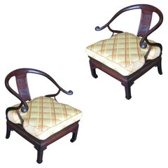 James Mont Style Horseshoe Lounge Chairs, Pair