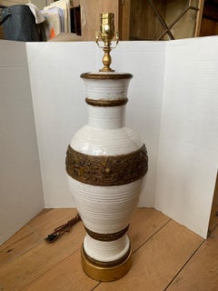 James Mont Style Mid-20th Century Pottery & Gilded Lamp
