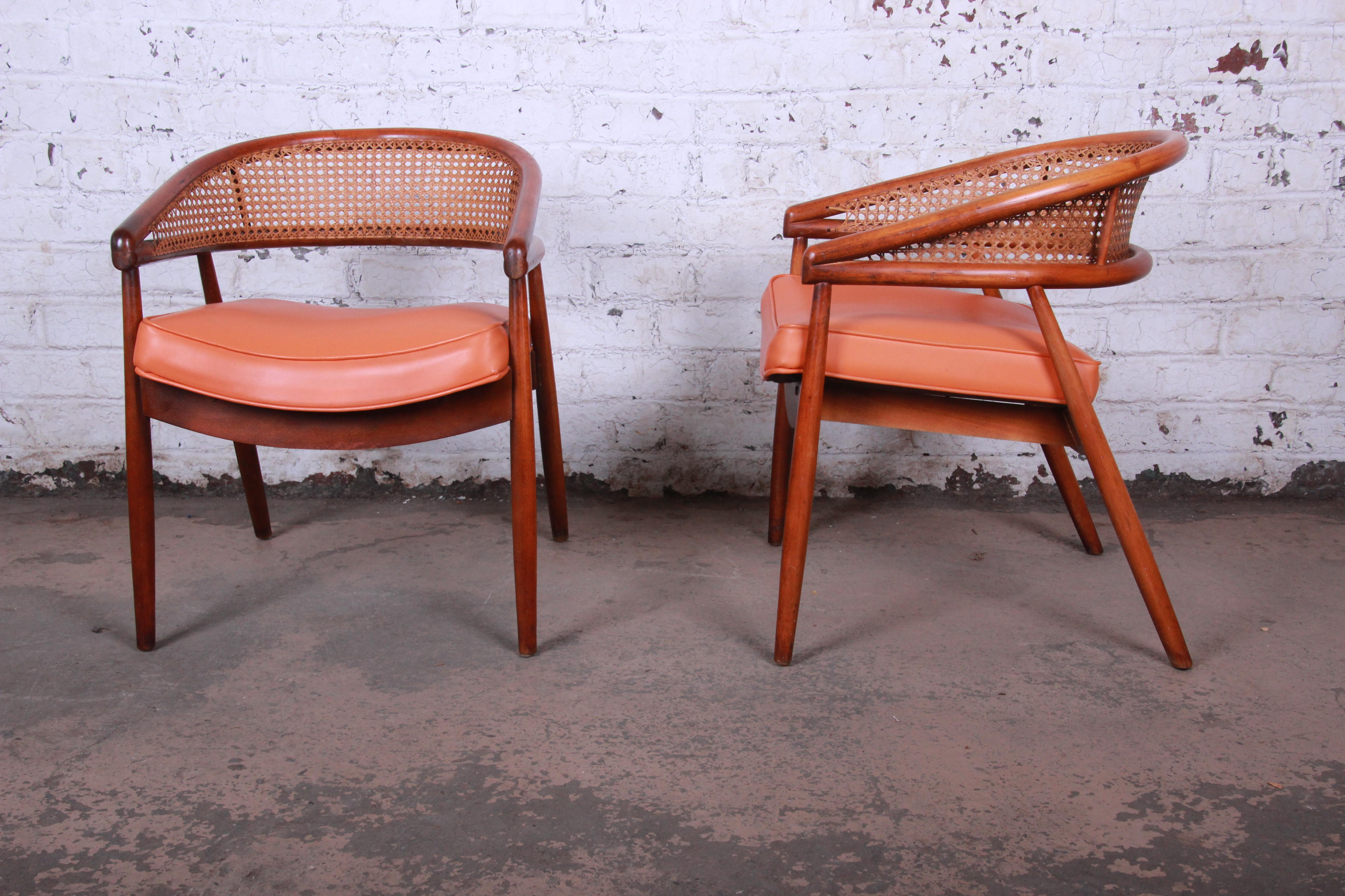 Mid-Century Modern James Mont Style Mid-Century Bent Beech and Cane Club Chairs, 1960s
