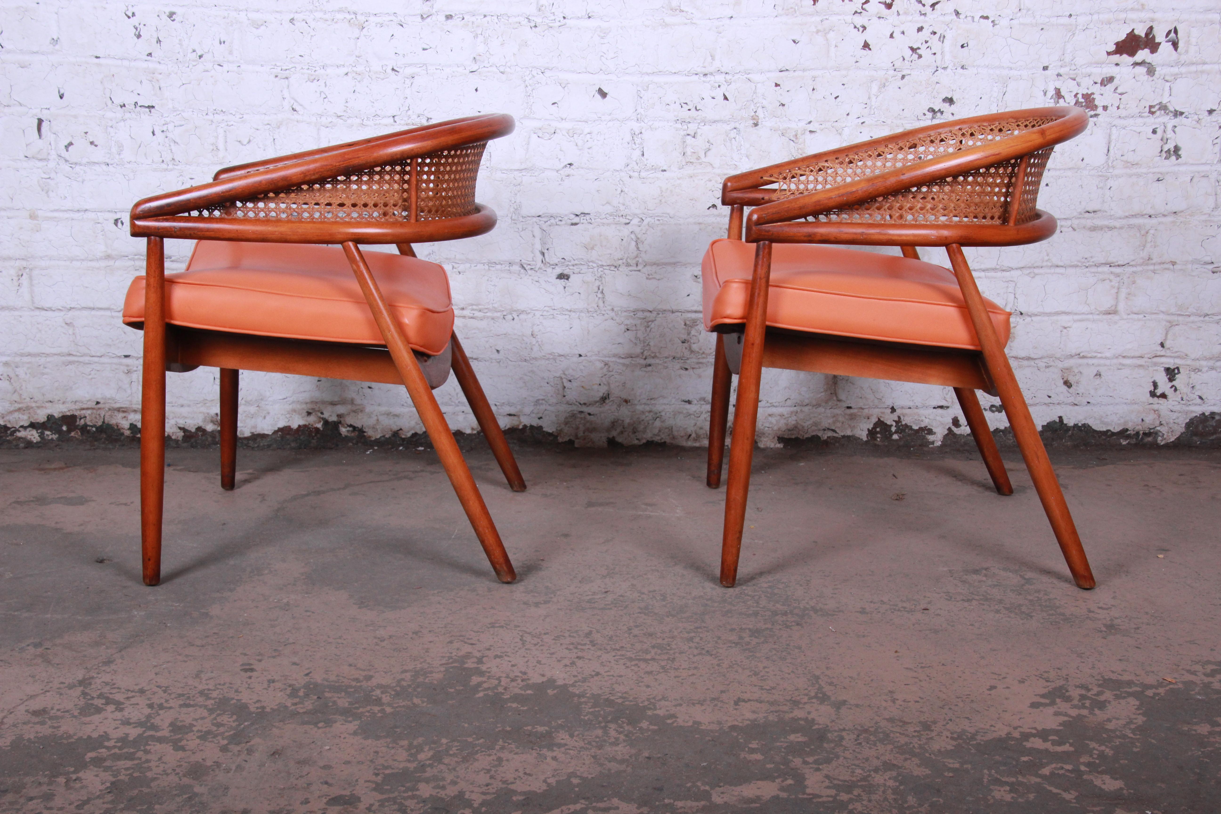 James Mont Style Mid-Century Bent Beech and Cane Club Chairs, 1960s In Good Condition In South Bend, IN