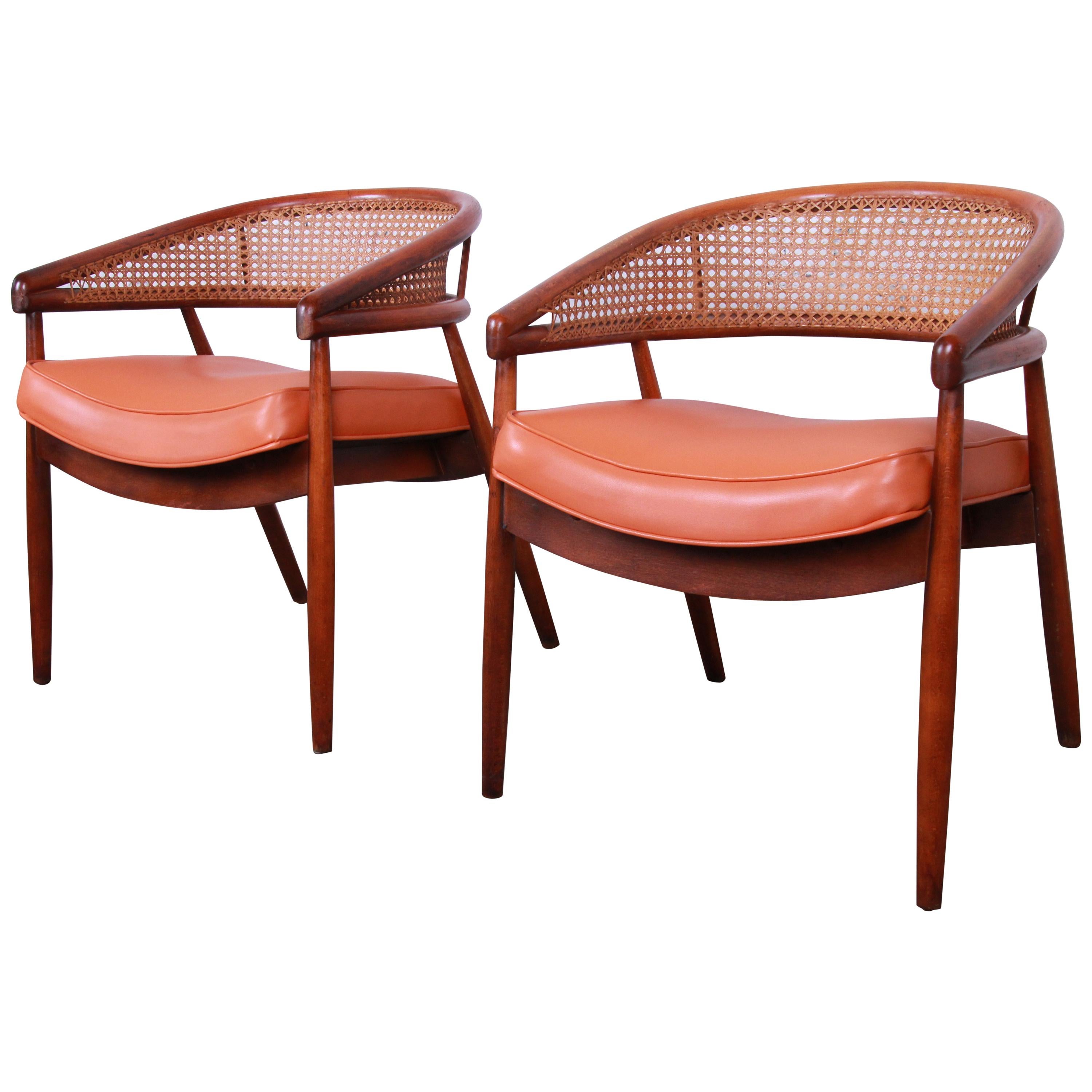 James Mont Style Mid-Century Bent Beech and Cane Club Chairs, 1960s
