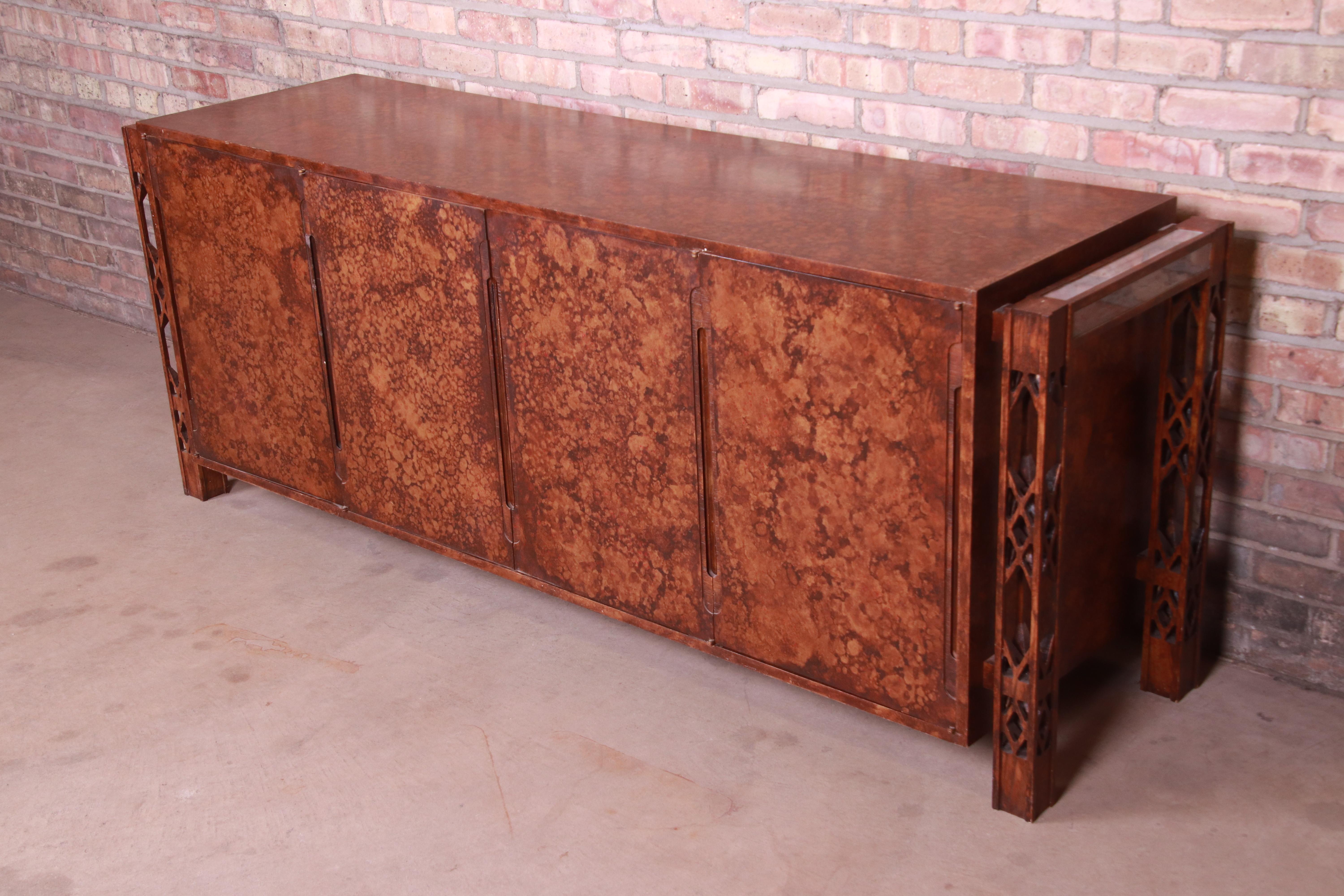 Mid-Century Modern James Mont Style Mid-Century Faux Copper Sideboard Credenza or Bar Cabinet