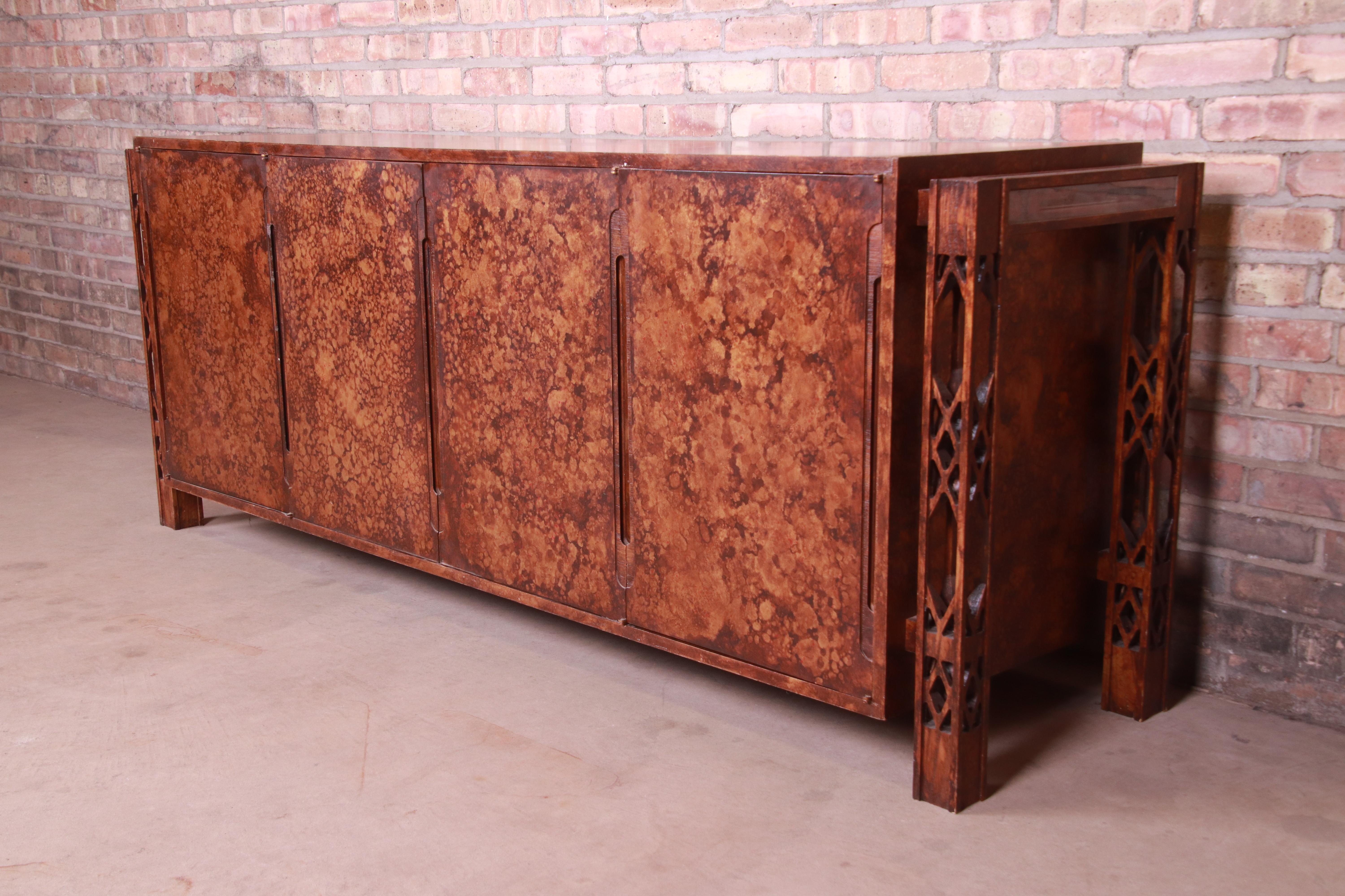 James Mont Style Mid-Century Faux Copper Sideboard Credenza or Bar Cabinet In Good Condition In South Bend, IN