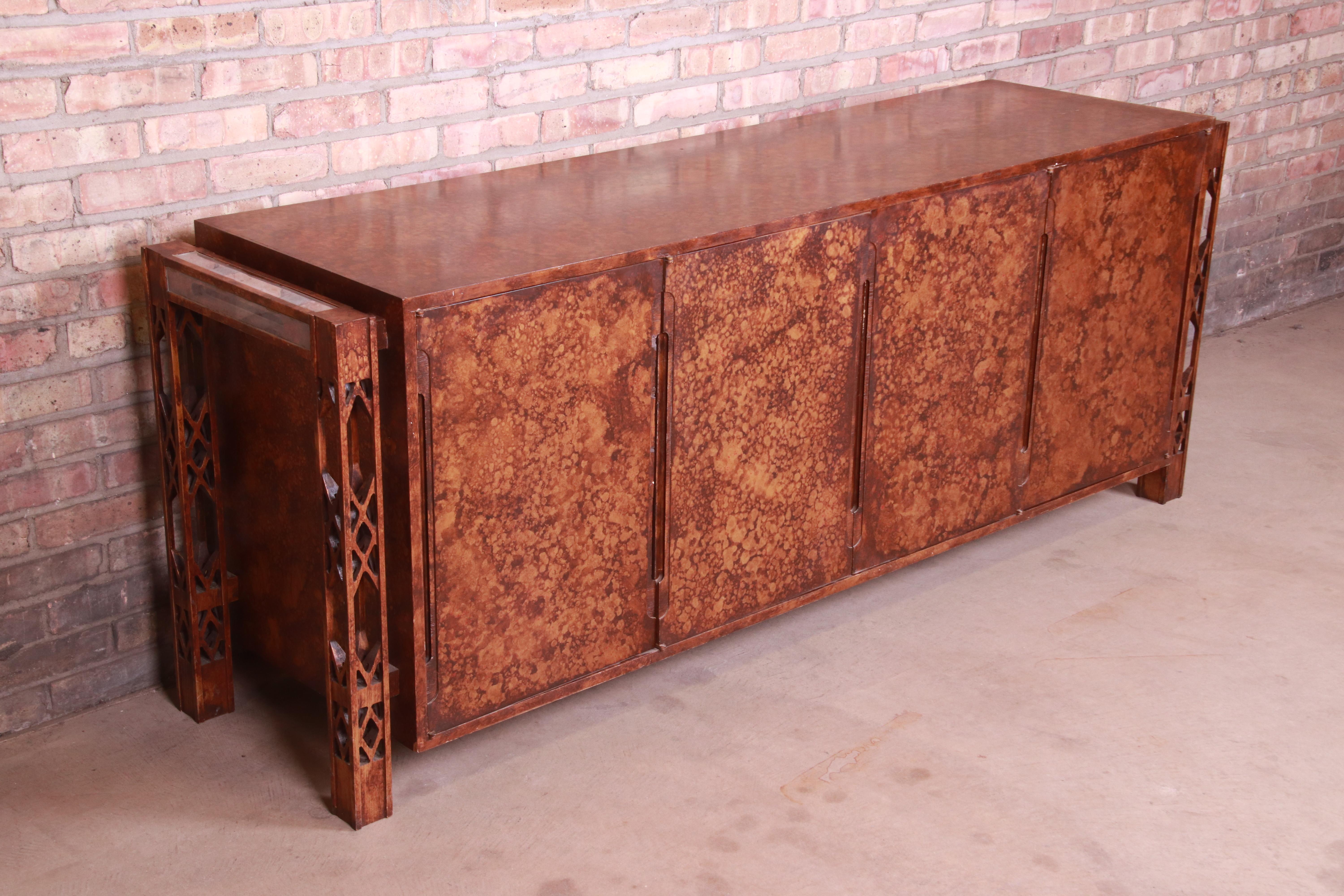 Late 20th Century James Mont Style Mid-Century Faux Copper Sideboard Credenza or Bar Cabinet